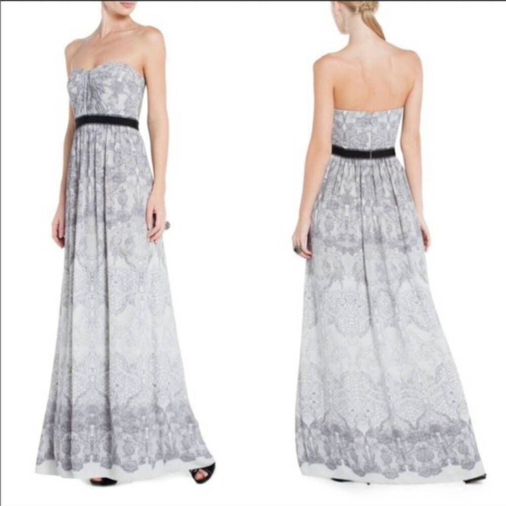 BCBGMaxAzria Amber Cascade Strapless Gown